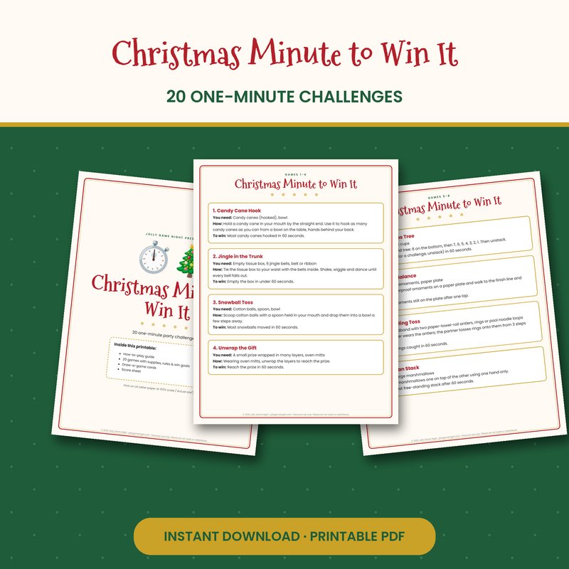 Christmas Minute to Win It Games printable mockup
