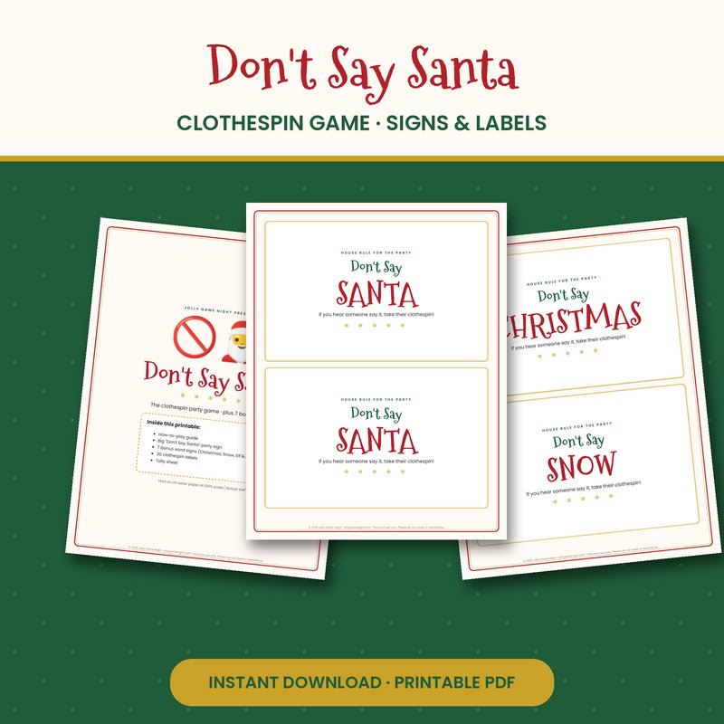 Don't Say Santa Game printable mockup