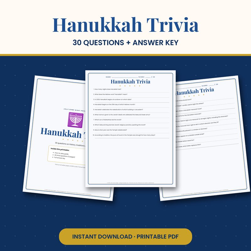 Hanukkah Trivia Game Printable printable mockup