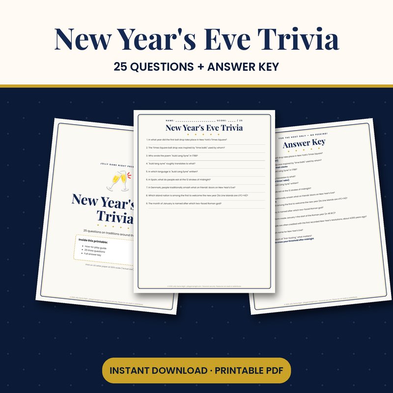 New Years Eve Trivia Game Printable printable mockup