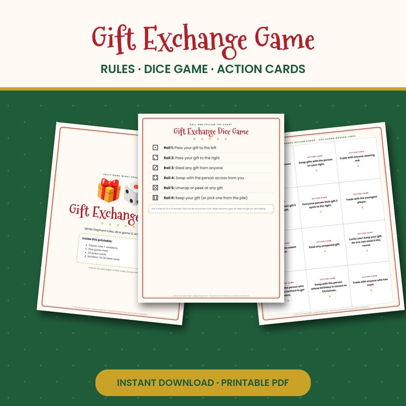 White Elephant Gift Exchange Game Printable printable mockup