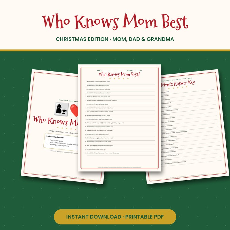 Who Knows Mom Best Christmas Game printable mockup